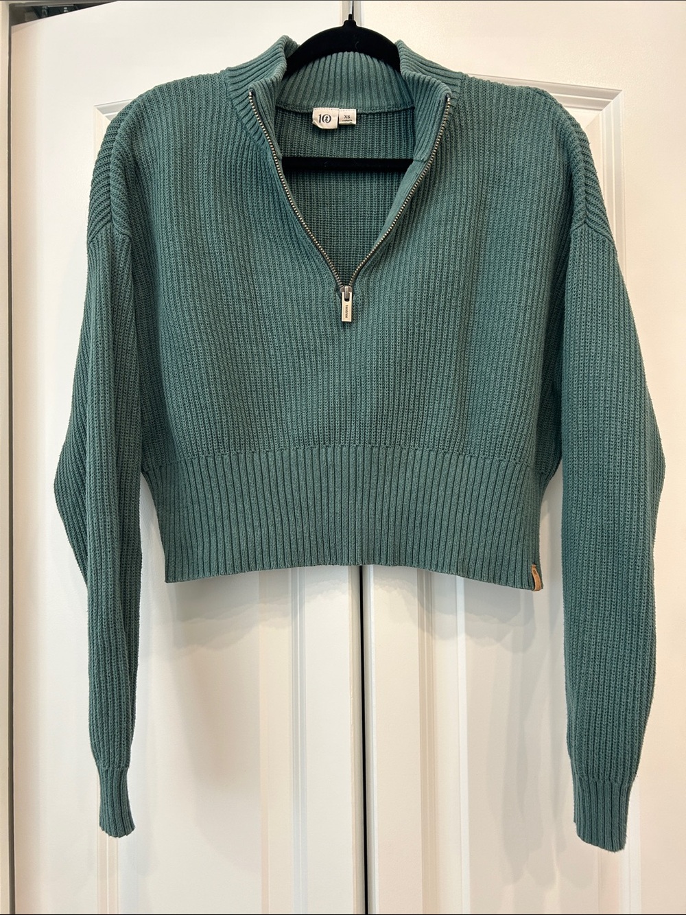tentree 100% Organic Cotton Ribbed Half-Zip Cropped Sweater - Teal Green/Blue
